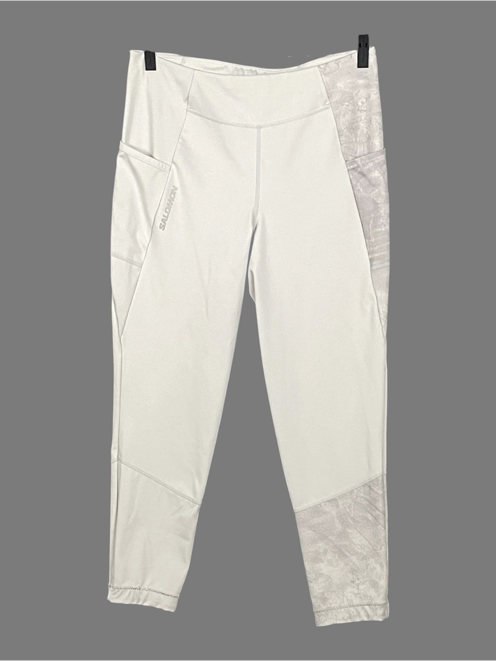 Salomon Women’s White Gray Print Pocket Active Leggings Pants Size L